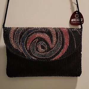 Vintage WalBorg Black beaded evening bag purse clutch. WITH TAG